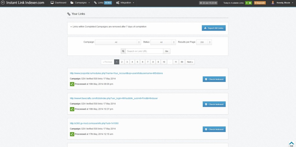 The Links Indexing Page