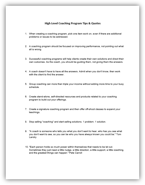 Tips and Quotes for a High Level Coaching Program