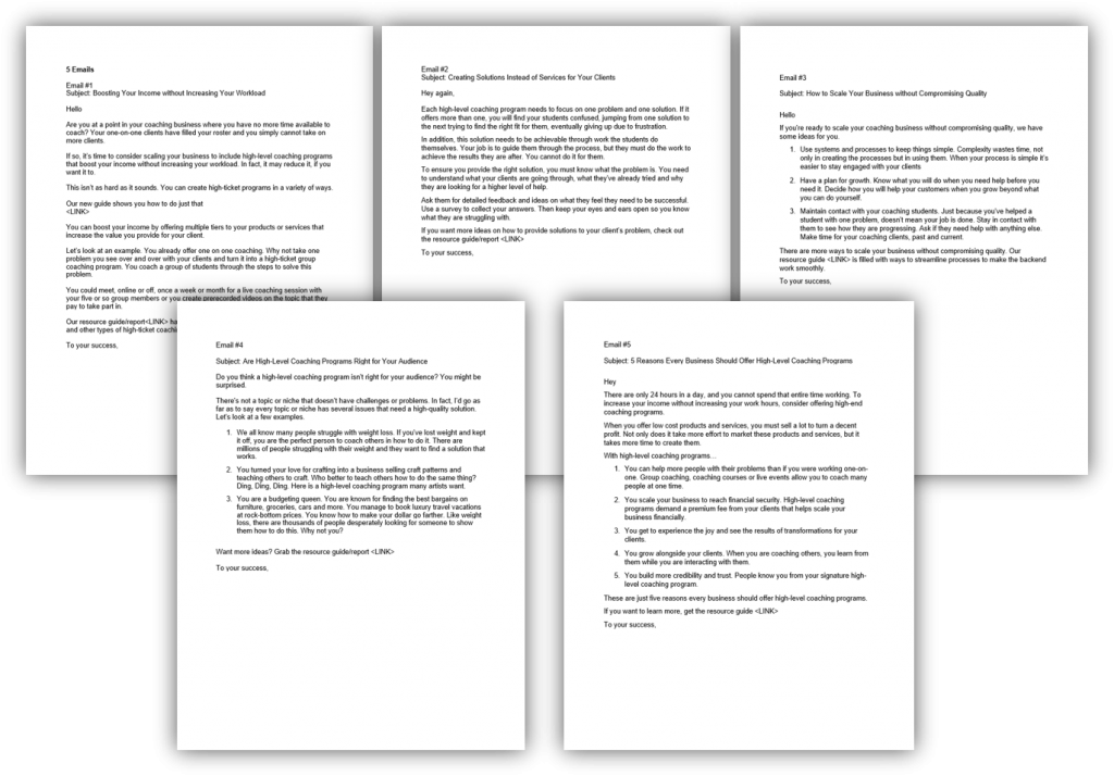 autoresponder emails for creating a high level coaching program