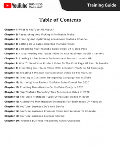 YouTube Business Table Content