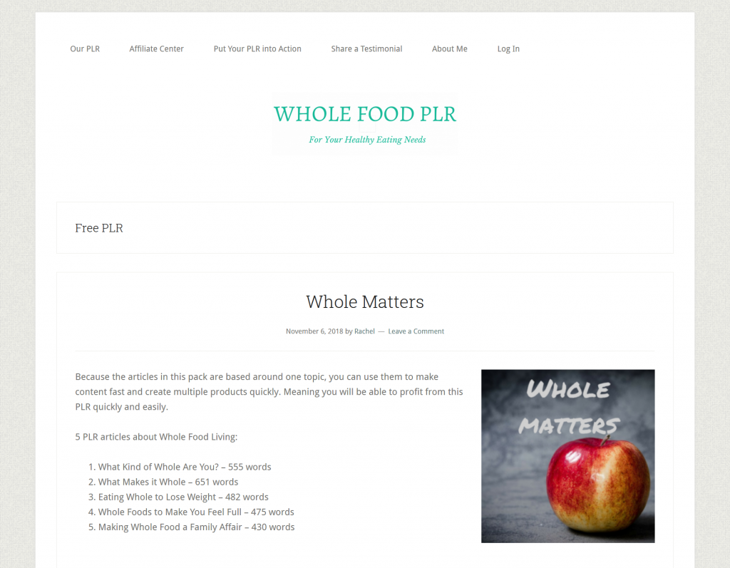 Free High Quality Food PLR Content by Whole Food PLR