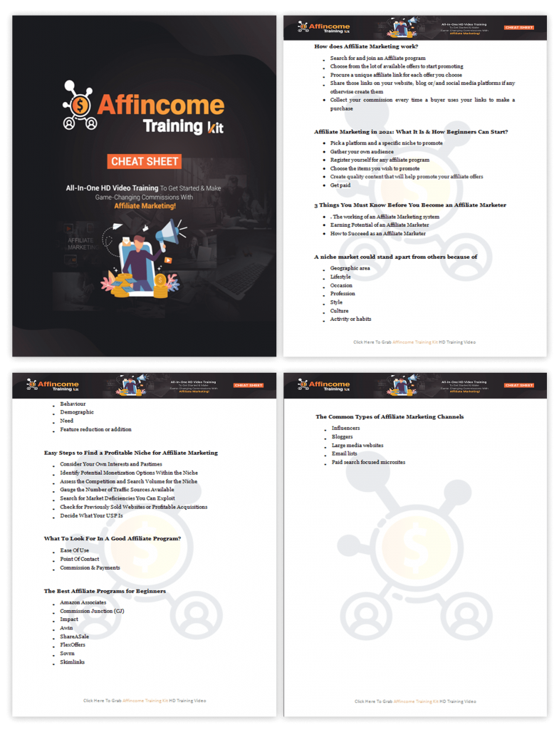 Affincome Training Kit Cheatsheet